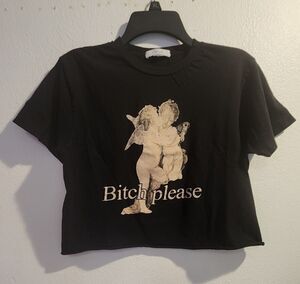 Obsessive Love Women's Black Cropped Angeles Love T-shirt Size Medium